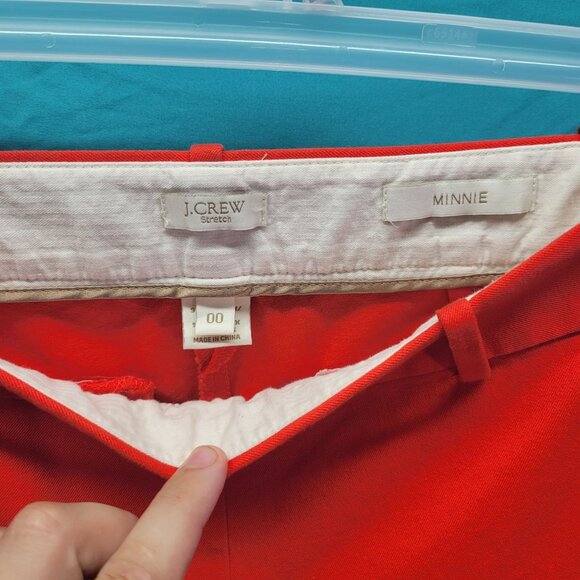 J. Crew Womens Minnie Stretch Pants 00 Red Cotton Blend - Picture 2 of 7
